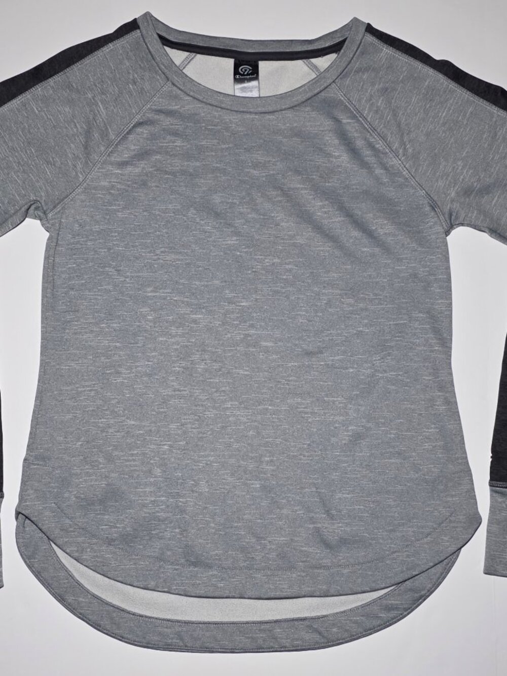 Champion Womens Gray and Black Long Sleeve Pullover Shirt Top Size Small